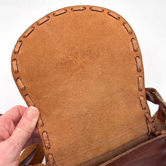 VINTAGE Leather Crossbody Bag Womens Small Brown Handmade Studs Jewels Stitched - Picture 8 of 12